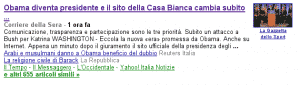 Google News mostra il 21 gennaio 2009 i titoli dei giornali sul nuovo sito della Casa Bianca