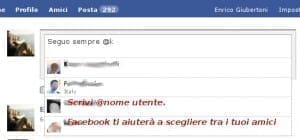 digita @nome amico mentre aggiorni il tuo stato su Facebook
