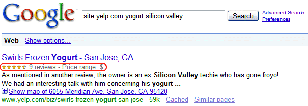 Rich Snippets. Image from matt Cutts