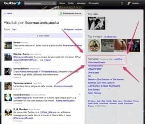 #censuramiquesto è Trending Topic su Twitter il 28 gennaio 2012, giorno dello sciopero contro la decisione di Twitter di acconsentire ad essere censurato
