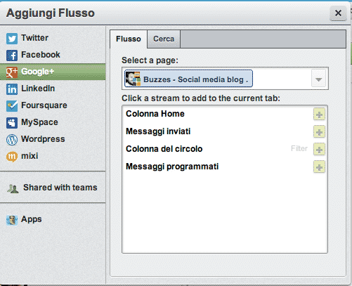 Flussi di Google+ gestiti tramite Hootsuite