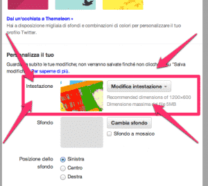 Copertina Twitter: menu ingranaggio > impostazioni > aspetto