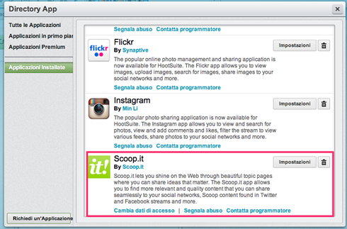 hootsuite scegli app scoopit