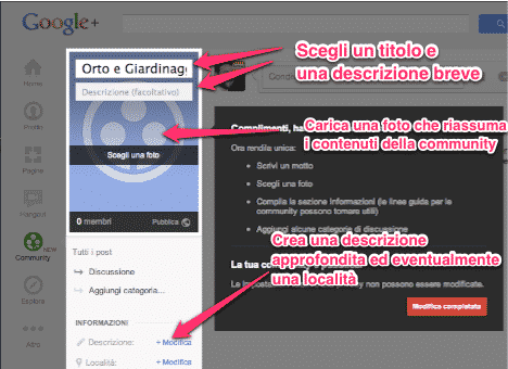 Google+ Community: ricordati di compilare queste voci