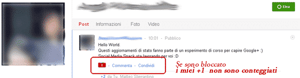 Google+ Notate il pulsante +1 con punto esclamativo rosso. Ho provato a cliccarlo ma non ha conteggiato il mio voto