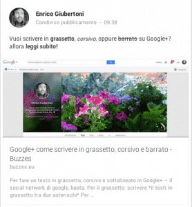 Scrivere in Grassetto, Corsivo, Sottolineato su Google+
