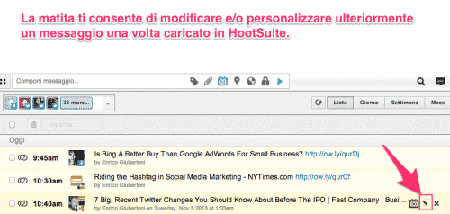 Calendario editoriale Social via Hootsuite: modificare un messaggio con il Publisher