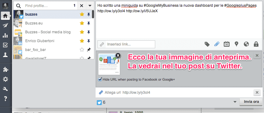 Hootsuite PRO – Tweet con anteprima caricata