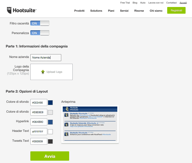 Twitter Wall Gratis: i settaggi avanzati di Hootfeed