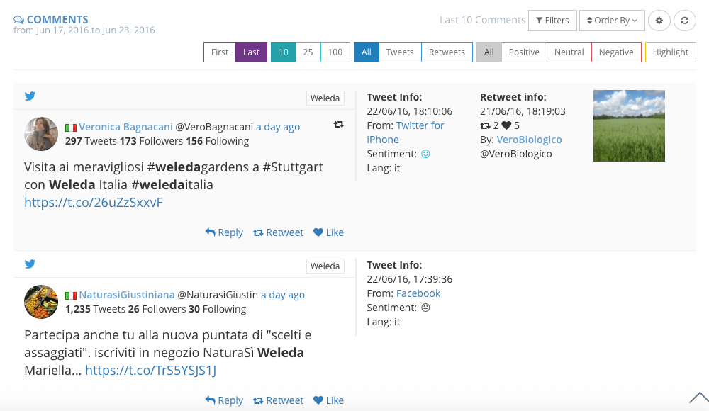 Datalytics: rapporto commenti
