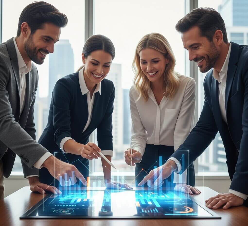 Un team motivato dimostra il successo ottenuto tramite un efficace AI Governance Framework, promuovendo collaborazione e chiarezza strategica.