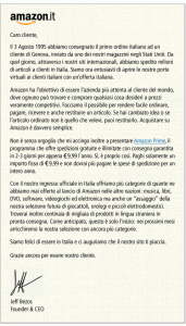 Identità Digitale Europea e lo sbarco di Amazon in Italia nel 2010: lettera di benvenuto di jeff-bezos lper inaugurazione Amazon Italia